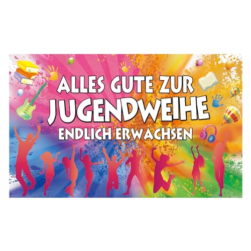 Jugendweihe Deko Banner Mädchen Jungen - 180 x 110cm Alles Gute zur Jugendweihe Banner Endlich Erwachsen Jugendweihe Deko Hintergrund Banner Hängende Dekoration für Jungen und Mädchen von Sgehenr