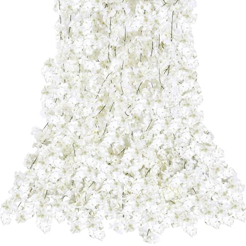 Sggvecsy Kirschblüten-Girlande, künstliche Kirschblumen, Reben, 6 Stück, hängende Seidenblumen, Girlande für Zuhause, Hochzeit, Garten, Party, Bogen, Bürodekoration (weiß) von Sggvecsy