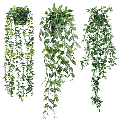 Sggvecsy Künstliche Eukalyptus-Hängepflanzen im Topf, Eukalyptus-, Mandala- und Erbsenschotenranken für Zuhause, Innenbereich, Außenbereich, Wand, Garten, Hochzeitsdeko, 3er-Pack von Sggvecsy