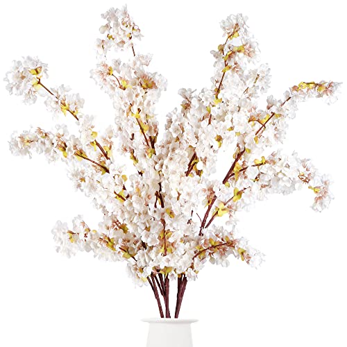 Sggvecsy Künstliche Kirschblütenzweige Kunstkirschblumen, 99 cm, Pfirsichzweige Seide, hohe Stiele für Zuhause, Hochzeit, Tischvase, Dekoration (3 Stück, Elfenbein) von Sggvecsy