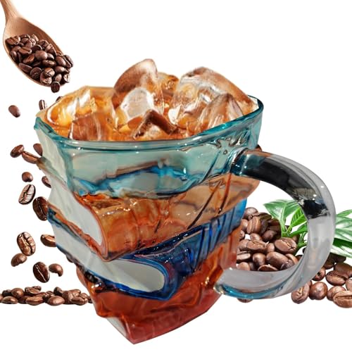 Sghtil Bunte Buch-Tasse – Glastasse für Buchliebhaber | dekorativer Getränkebehälter, bruchfest, kreative Tischdekoration für Zuhause, Wohnzimmer, Büro, Bibliothek, von Sghtil