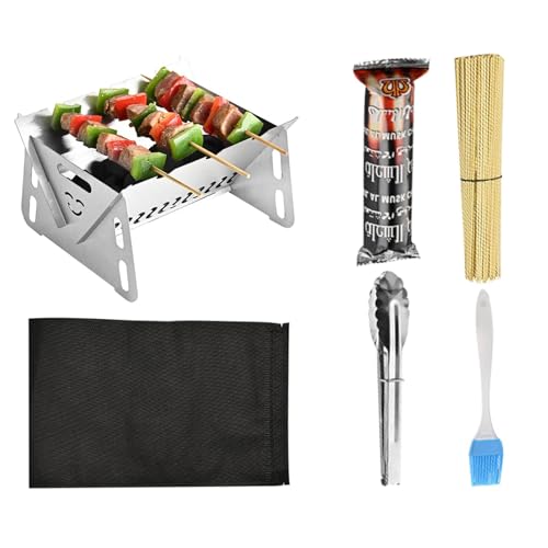 Sghtil Faltbarer Holzkohlegrill, klappbarer Grillrost - Tischgrill aus Edelstahl | Inklusive Bürste, Clips, Stäbchen und Kohleblöcke, klappbarer Grillrost für von Sghtil