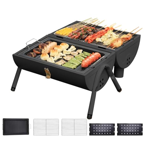 Sghtil Fassförmige Holzkohlegrills - Picknick Grillgerät - Tragbarer Fassgrill Mit Griff Für Outdoor Garten Camping Terrasse Picknick Balkon von Sghtil