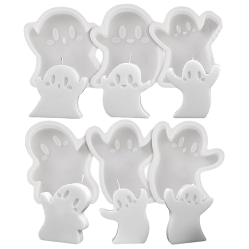Sghtil Geisterkerzenform, Halloween-Silikonform - Antihaft-Kerzenform für Halloween-Kerzen, 6 niedliche gotische Harzformen, Mehrzweck-Gipsform für Kunsthandwerk von Sghtil