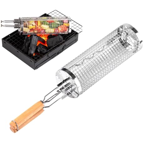 Sghtil Grillkörbe für Outdoor-Grillen, rotierende Grillkörbe | Edelstahl-Rotationszylinderkäfig - Tragbare Grillzubehör Käfig von Sghtil