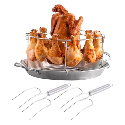 Sghtil Grillrost für Hähnchenschenkel, Hähnchenschenkelgitter, runde Flügel für Hähnchenschenkel, Antihaft-Stößelhalter, Grillzubehör mit Pfanne von Sghtil
