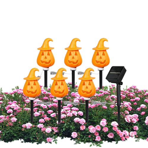 Sghtil Halloween Kürbis Staketen Outdoor, Wasserdichter Halloween Dekorativer Gartenstecker, Orangefarbene Verstellbare Bodeneinsätze Wege Garten Deko Für Außenbereich Rasen Terrasse von Sghtil