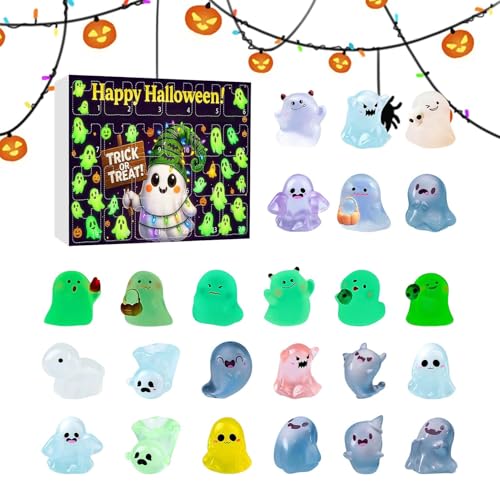 Sghtil Halloween Miniatur Adventskalender,24-Tägiger Halloween Countdown Kalender mit Miniaturen | Sammelbare Leuchtfiguren Deko Für Kinder Jugendliche Erwachsene Paare Freunde von Sghtil