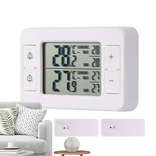 Sghtil Kabelloser Temperatur-Monitor für Kühlschränke, Temperaturmessung mit Doppelsensor, Messgerät mit Alarm für den Einsatz mit tragbaren Kühlschränken, Wohnungen, Schlafsälen von Sghtil