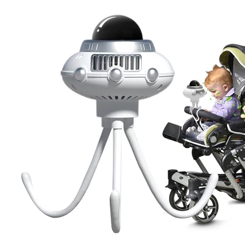 Sghtil Klipp Lüfter Für Kinderwagen | Space Octopus Lüfterloser Ventilator Für Autositz,3-Stufen Verstellbare Kühlvorrichtung Mit Batterieanzeige, Kinderwagen Zubehör Für Zuhause Und Reise von Sghtil