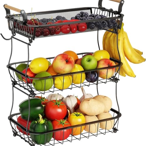 Sghtil Obstständer | 3 Ebenen für Arbeitsplatte Küche | Aufbewahrungsorganizer aus Metalldraht für Lebensmittel zu Hause von Sghtil