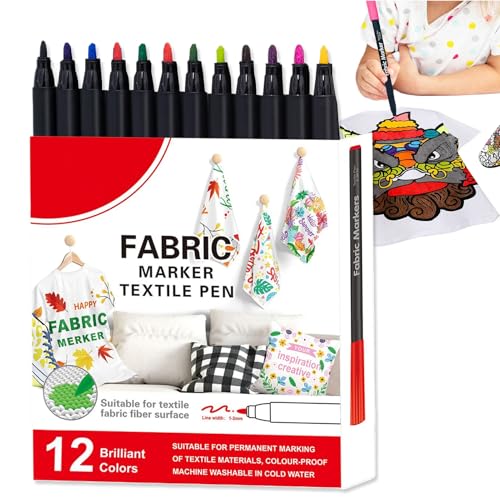 Sghtil Textilmarker | Marker 12/24 Farben für Kleidung – waschbarer Stift Aquarell Textil für Haus Außen Schuhe Keramik Graffiti Taschen Taschen Industrielle Tischdecken Polyester von Sghtil