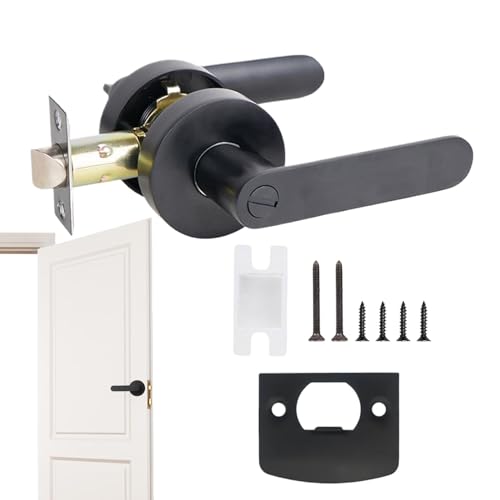 Sghtil Türgriff innen mit Schloss, Sichtschutztür | Passagni Black Heavy Duty Duty Lockset, flache schwarze Innentüren schlüssellose Griffe für Badezimmer, Schlafzimmer, von Sghtil