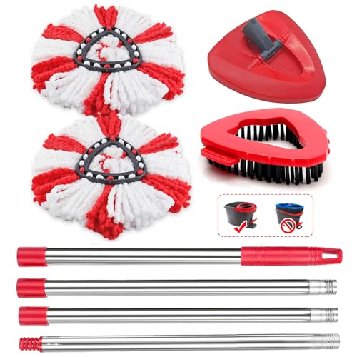 Sgizoku Wischmop Ersatz kompatibel mit Vileda Turbo 2in1 Spin Wischer und Bodenwischer,2 Mikrofaser Moppköpfe +1Stiel+1Bodenschrubber +1Moppbasis, Geeignet für alle Böden von Sgizoku