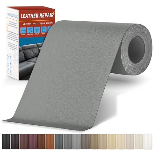 Sgooyir Leder Reparatur Set, 10x200cm Kunstleder Selbstklebend, Kunstleder Reparaturset Flicken Selbstklebend Patch für Autositze, Sofa, Jacken, couch, Möbel Grau von Sgooyir