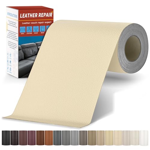 Sgooyir Leder Reparatur Set, 10x200cm Kunstleder Selbstklebend, Kunstleder Reparaturset Flicken Selbstklebend Patch für Autositze, Sofa, Jacken, couch, Möbel Hellgelblich von Sgooyir