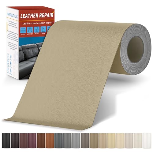 Sgooyir Leder Reparatur Set, 10x200cm Kunstleder Selbstklebend, Kunstleder Reparaturset Flicken Selbstklebend Patch für Autositze, Sofa, Jacken, couch, Möbel Mittelbeige von Sgooyir