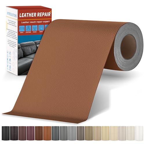 Sgooyir Leder Reparatur Set, 10x200cm Kunstleder Selbstklebend, Kunstleder Reparaturset Flicken Selbstklebend Patch für Autositze, Sofa, Jacken, couch, Möbel Mittelbraun von Sgooyir