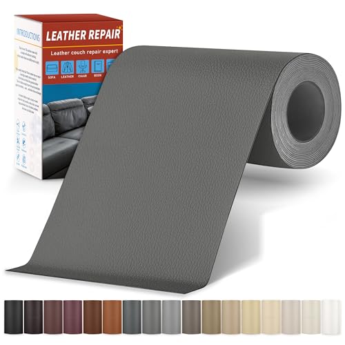 Sgooyir Leder Reparatur Set, 10x200cm Kunstleder Selbstklebend, Kunstleder Reparaturset Flicken Selbstklebend Patch für Autositze, Sofa, Jacken, couch, Möbel Mittelgrau von Sgooyir