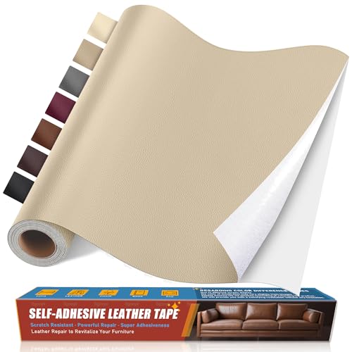 Sgooyir Leder Reparatur Set, 40x100cm Kunstleder Selbstklebend, Kunstleder Reparaturset Flicken Selbstklebend Patch für Autositze, Sofa, Jacken, couch, Möbel Beige von Sgooyir