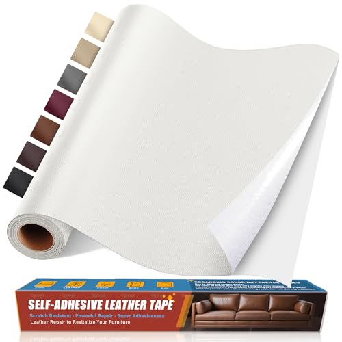 Sgooyir Leder Reparatur Set, 40x100cm Kunstleder Selbstklebend, Kunstleder Reparaturset Flicken Selbstklebend Patch für Autositze, Sofa, Jacken, couch, Möbel Weiß von Sgooyir