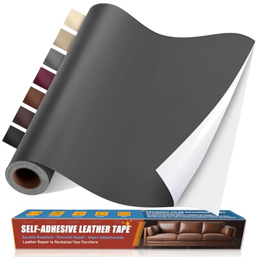 Sgooyir Leder Reparatur Set, 40x200cm Kunstleder Selbstklebend, Kunstleder Reparaturset Flicken Selbstklebend Patch für Autositze, Sofa, Jacken, couch, Möbel Dunkelgrau von Sgooyir