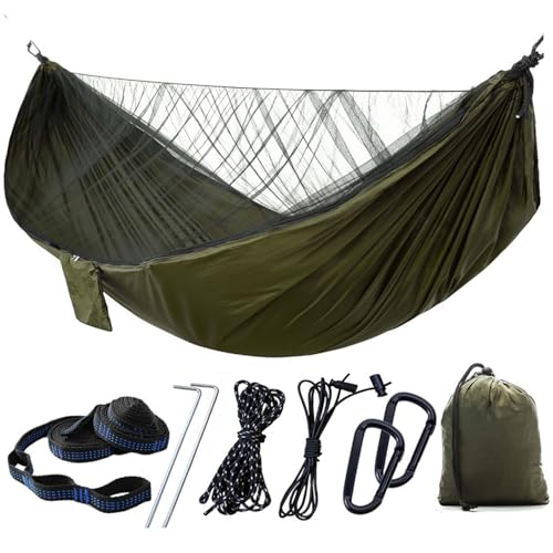 Camping-Hängematte 114x55 Zoll Doppelhängematte Zelt mit Anti-Sting-Mesh & Seitentasche Tragbares Nylon-Hanging-Bett mit Set-up-Zubehör und Aufbewahrungstasche, Army Green.Camping Camping-Hängematte 114x55 Zoll Doppelhängematte Zelt mit Anti-Sting-Mesh & Seitentasche Tragbares Nylon-Hanging-Bett mit Set-up-Zubehör und Aufbewahrungstasche, Army Green.Camping von Sgqtqybk