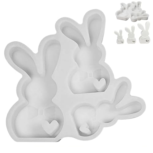 Hasenform 3 Fach Osterhasen Silikonform mit Herzdesign Nicht-Stick Easy Release DIY Friendly Kaninchenform für Kerze, Handwerk, Osterdekor Schimmelpilze Hasenform 3 Fach Osterhasen Silikonform mit Herzdesign Nicht-Stick Easy Release DIY Friendly Kaninchenform für Kerze, Handwerk, Osterdekor Schimmelpilze von Sgqtqybk