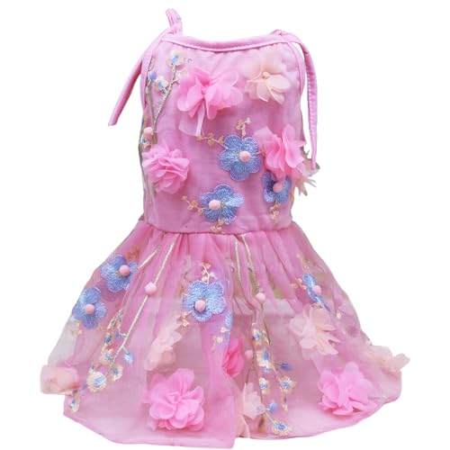 Hundekleid Blume bestickte Mädchen Hundekleidung mit Spitze und Krawatte auf beiden Seiten entzückende und komfortable Haustierkleidung für Foto, Dress Up, ideales Geschenkdogdog von Sgqtqybk