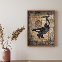 Sgraffito Orca Kunstdruck Wal-Wand-Dekor Schwarzweiß-Ozean-Illustration Für Walliebhaber von SgraffitoArtistry