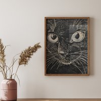 Sgraffito Katze Kunstdruck Schwarzweiß Feline Wand Dekor Scratch Style Haustier Illustration Charmanter Katzen Liebhaber Geschenk Für Zuhause Oder von SgraffitoArtistry