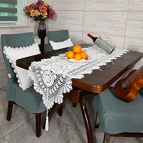 Makramee Tischläufer,Handgemachte Hohle Baumwoll Mesh Tischdecke Abdeckungs,mit Quasten,für Vintage Hochzeits Bankett Weihnachten Dining Festival Party Home Desktop Dekor (White,40x150cm/16x59in) von Sh000ad