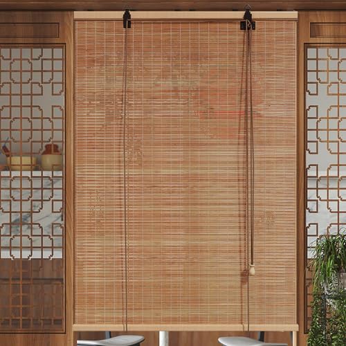 Sh000ad Retro Bambus Rollo Bohren,Bambus Raffrollo Innen/Außen Bambusrollo,Lichtfilternde Rollo Jalousine,Sichtschutz Sonnenschutz Für Türen & Fenster,Balkon,Garten,Breite x Höhe (80cm x 130cm) von Sh000ad