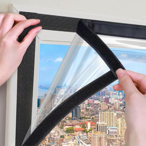 Transparente Isolierfolie zur Wärmedämmung an Fenstern,Wetterfestes Fenster-Isolierfolie,Winddicht Isolier-Schutz-Vorhang Thermo Kälteschutz im Winter,Selbstklebend Privatsphäre (90x100cm) von Sh000ad