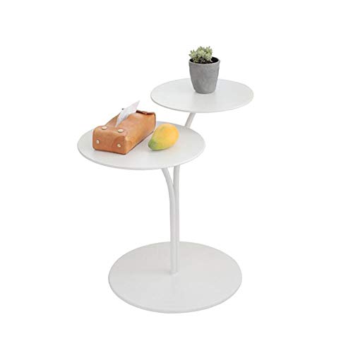 Beistelltisch für Wohnzimmer, Sofa, runder Couchtisch, Doppelarbeitsplatten-Design, Metallschweißen, Weiß/Schwarz (Weiß) von ShAzanz