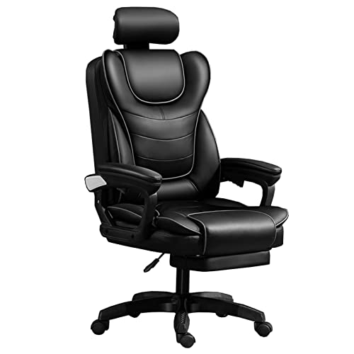 Bürostühle Design Bürostuhl Extra gepolstert Drehbarer ergonomischer Neigungs-Schreibtischsitz Verstellbare, weich gepolsterte Sitzhöhe PU-Leder(Black) von ShAzanz