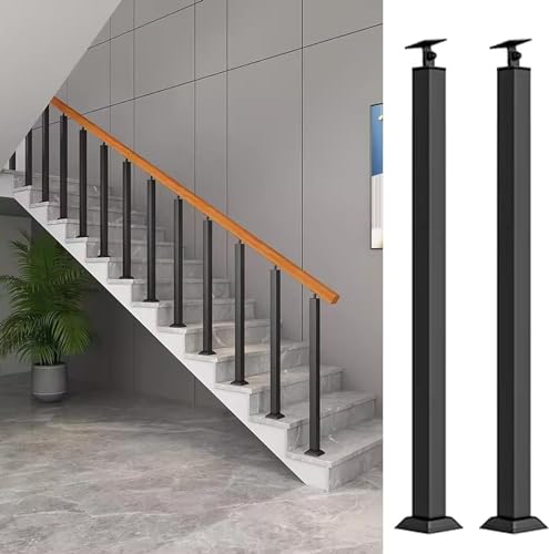Handläufe, Deck-Baluster, Innen-Treppengeländer, Spindel-Kits, verstellbare Halterung, Metall-Baluster für Stufen, Balkone, Treppen, 2 Stück für Balkone, Flure (schwarz, 5 x 5 cm Pfosten, 95 cm) von ShAzanz