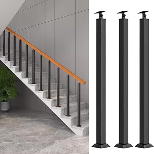 Handläufe, Treppenspindel, quadratische Metalltreppe, Eisen-Baluster, 270 verstellbare Metallgeländerspindeln für Terrasse, Veranda, Außentreppen für Balkone, Flure (3er-Pack, 115 cm) von ShAzanz