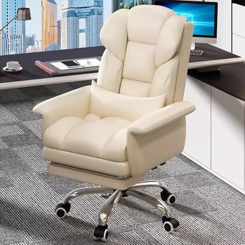 ShAzanz Bürostühle Bürostuhl, Executive Lederstuhl Verstellbarer hoher Rücken, großer und großer Bürostuhl mit Fußstütze, bequemer Liegestuhl für Home Office(White) von ShAzanz