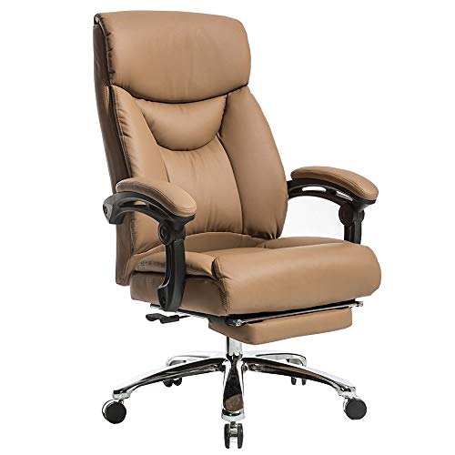 ShAzanz Bürostühle Bürostuhl Sitzhöhenverstellung Schreibtischstuhl high Back Drehstuhl mit Armlehnen 90-160 ° Stühle Design Mit Fußstütze Belastbar bis 150 kg(Brown) von ShAzanz