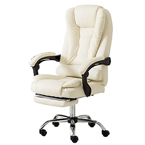 ShAzanz Bürostühle Chefsessel Liegender Stuhl mit hoher Rückenlehne Ergonomisches Design PU Computer Stuhl Lordosenstütze Teleskop-Fußstütze Lagergewicht 150kg(Beige) von ShAzanz
