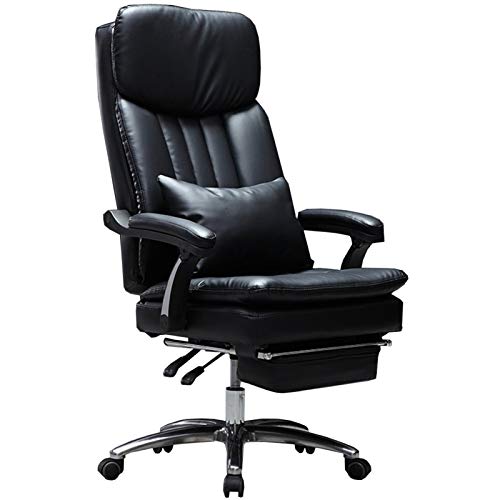 ShAzanz Bürostühle Chefsessel Stühle Doppelte Verdickung Design Heimcomputerstuhl Kunstleder Liegestuhl Neigung um 175 ° Mit Fußstütze Tragend 150kg(Black) von ShAzanz