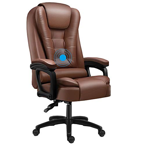 ShAzanz Bürostühle Design Bürostuhl Chefsessel Massage Schreibtischstuhl mit hoher Rückenlehne Latexkissen PU-Leder Liegender Spielstuhl 135 ° Neigung Kann 150 kg tragen(Brown) von ShAzanz