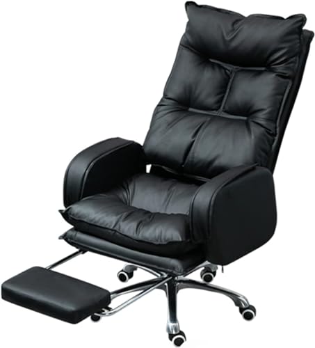 ShAzanz Bürostühle Design Bürostuhl Computer-Schreibtischstuhl aus PU-Leder mit Lordosenstütze und Fußstütze, Drehstuhl mit hoher Rückenlehne für Konferenzraum-Arbeitsstudie(Black) von ShAzanz