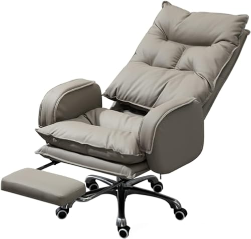 ShAzanz Bürostühle Design Bürostuhl Computer-Schreibtischstuhl aus PU-Leder mit Lordosenstütze und Fußstütze, Drehstuhl mit hoher Rückenlehne für Konferenzraum-Arbeitsstudie(Gray1) von ShAzanz