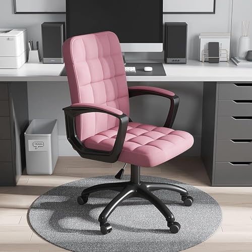 ShAzanz Bürostühle Drehstuhl Computerstuhl Chef-Computerstuhl mit Lenkrädern, Stoff-Bürostuhl, Mittlere Rückenlehne und bequem gepolsterte Armlehne, Grau(Pink) von ShAzanz