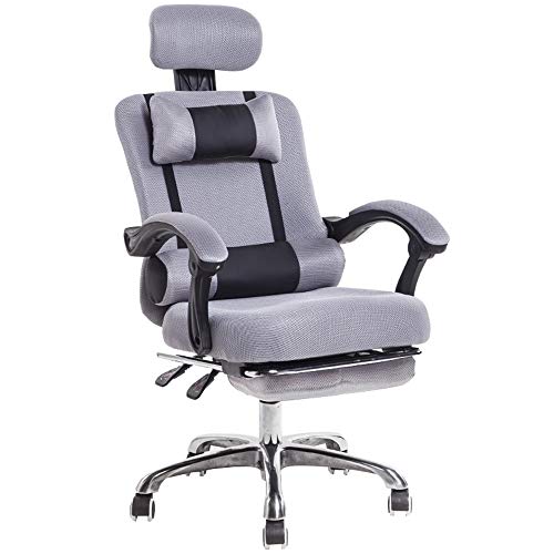ShAzanz Bürostühle Hoch Rücken Ergonomische Schreibtischstuhl Hause drehstuhl Weitwinkel liegend Mobiles Doppelkissen Einziehbare Fußstütze Atmungsaktives Gitter Tragende 200kg 6 Farben(Grey) von ShAzanz