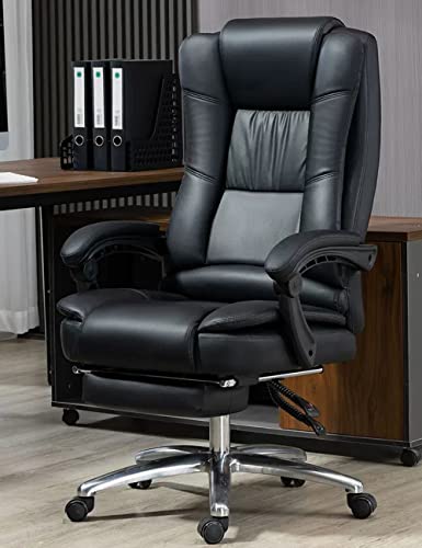 ShAzanz Bürostühle Schreibtischstuhl Vorstandsvorsitzender, Einstellbare Höhe PU-Leder Drehbarer Computer Schreibtisch Stuhl, Extra gepolsterter ergonomischer Stuhl mit Arm, Fußstütze(Black) von ShAzanz