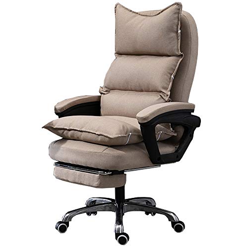 ShAzanz Bürostühle Chefsessel Computerstuhl Erhöhtes Design Liegestuhl Mit Fußstütze Abnehmbarer und waschbarer Stoffbezug Schwerer Fuß(Beige) von ShAzanz