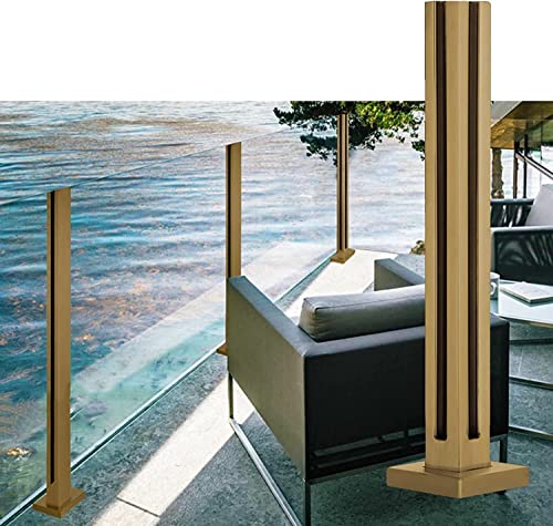 ShAzanz Geländer Glas Geländer Pfosten Quadrat Gold, Außendeck Pool Balkon Glass Fence Rail System, 60-150 cm groß(Corner Post,Height 115cm/45.3in) von ShAzanz